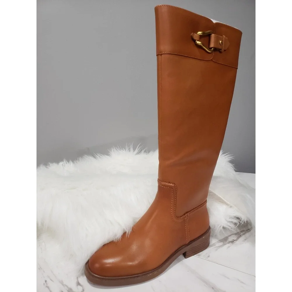 NEW SIZE 7 WIDE CALF  LEATHER Ridding Knee High Boots Brown ANDALIAN OLD MONEY